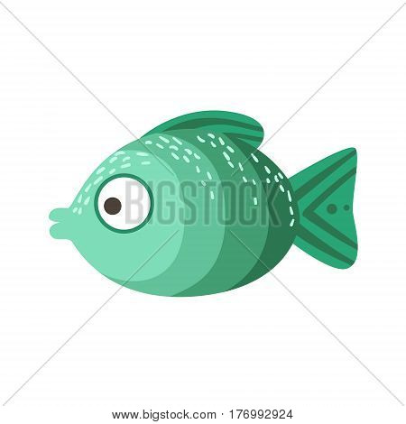 Turquoise And Green Shades Of Color Fantastic Colorful Aquarium Fish, Tropical Reef Aquatic Animal. Fantasy Underwater Marine Fauna Cartoon Sea Water Fish Isolated Vector Illustration.