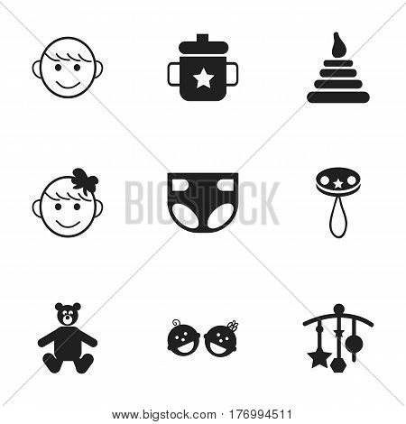 Set Of 9 Editable Baby Icons. Includes Symbols Such As Twins Babies, Rattle, Cheerful Child And More. Can Be Used For Web, Mobile, UI And Infographic Design.