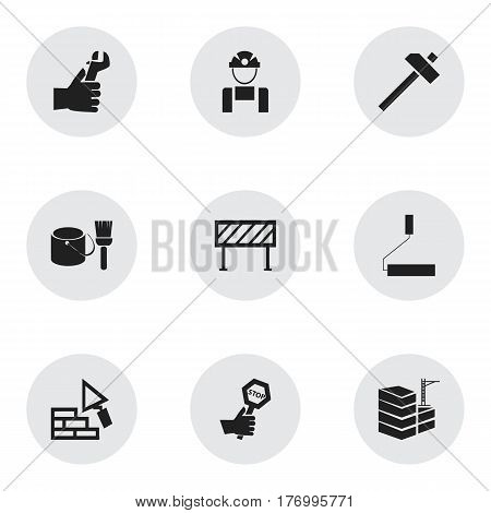 Set Of 9 Editable Structure Icons. Includes Symbols Such As Facing, Hammer, Endurance And More. Can Be Used For Web, Mobile, UI And Infographic Design.