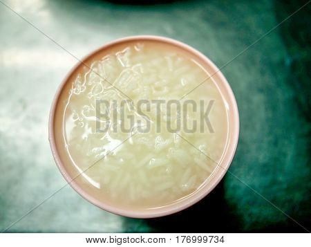 Top view of Chinese style rice porridge soup
