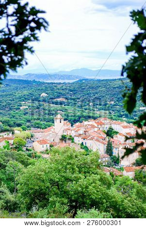 High Side View Beautiful Village In South Of France, Ramatuelle Village With Many House In Deferent 