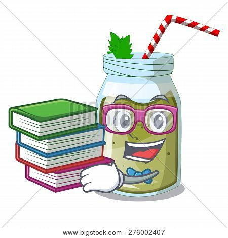 Student With Book Smoothie Green Juice Isolated On Mascot