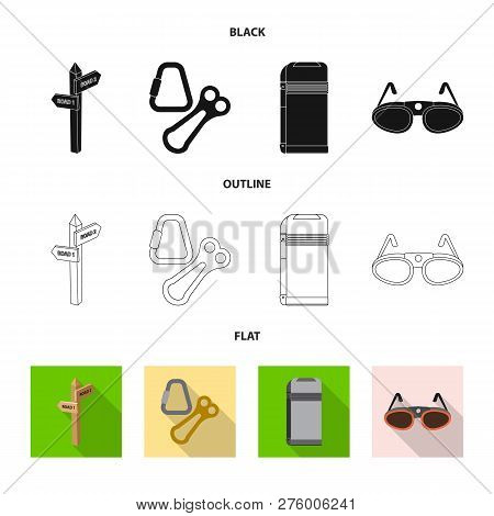 Vector Illustration Of Mountaineering And Peak Logo. Set Of Mountaineering And Camp Vector Icon For 