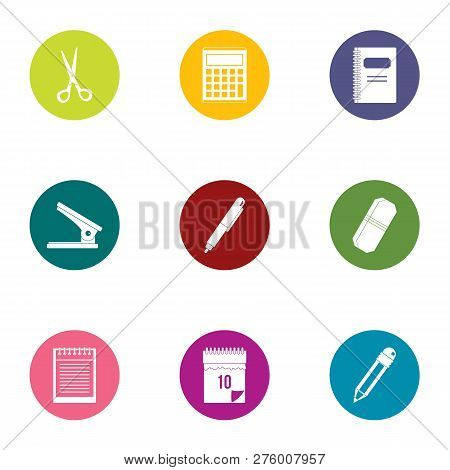 School Curriculum Icons Set. Flat Set Of 9 School Curriculum Icons For Web Isolated On White Backgro