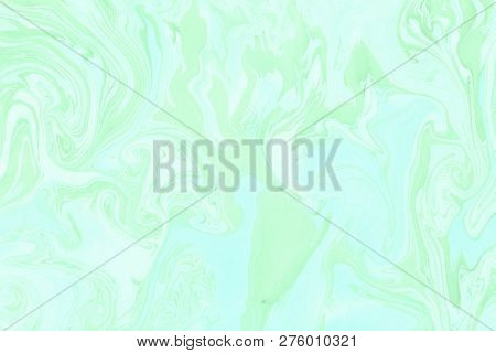 Suminagashi Marble Texture Hand Painted With Teal Ink. Digital Paper 313 Performed In Traditional Ja