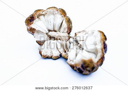 Close Up Of Raw Organic Sitaphal Or Sugar Apple Or Custard Apple Isolated On White.