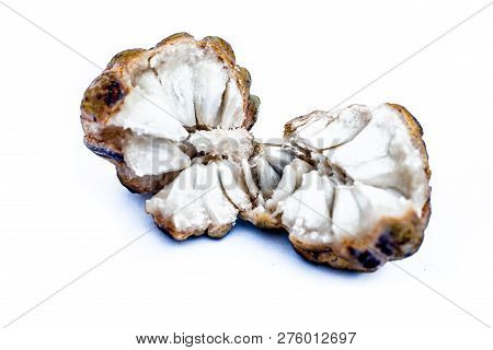 Close Up Of Raw Organic Sitaphal Or Sugar Apple Or Custard Apple Isolated On White.