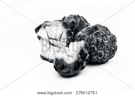 Close Up Of Raw Organic Sitaphal Or Sugar Apple Or Custard Apple Isolated On White.