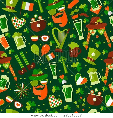Seamless Pattern For Saint Patricks Day On Green