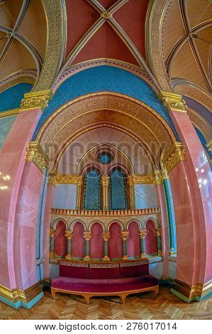 Budapest, Hungary - December 19, 2018: Interior Of The Parliament Of Budapest, The Seat Of The Hunga