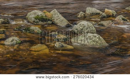 Roklansky Creek Near Modrava Village In National Park Sumava In Winter Day