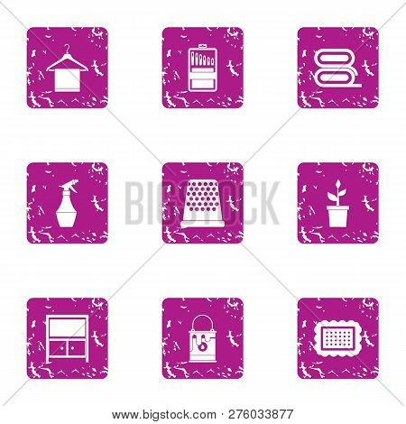 Sanitary Facility Icons Set. Grunge Set Of 9 Sanitary Facility Icons For Web Isolated On White Backg