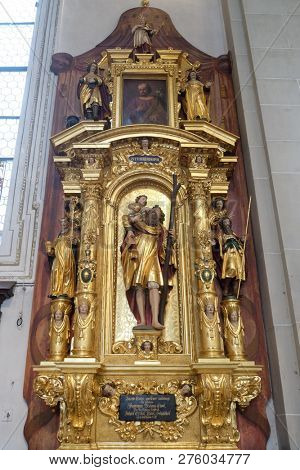 LUCERNE, SWITZERLAND - JUNE 24, 2018: Saint Christopher altar in the church of St. Leodegar in Lucerne, Switzerland