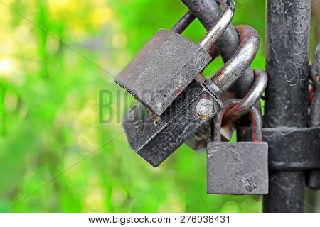 Llove Locks On The Bridge. Such Locks Symbolize Strong Love For Many Years For Those Who Hang The Lo