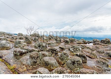 Beautiful Nature Landscape Of Green Forests On Lan Hin Pum Viewpoint With Strange Stone Shapes Cause