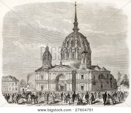 Notre-Dame de Bon-liman Bazilikası'nın eski görünümü, Nantes, Fransa. Ferat, L'Illustrat Yayınlanan tarafından oluşturulmuş