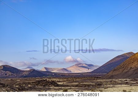 Volcano In Timanfaya National Park In Lanzarote, Spain