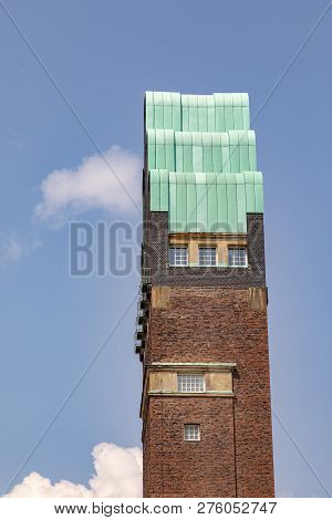 Mathildenhoehe With Russian Chapel And Wedding Tower In Darmstadt Under Blue Sky