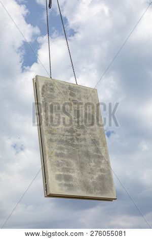 Prefabricated Wall Is Placed At The Construction Site With Help Of A Huge Crane