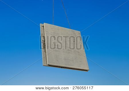 Prefabricated Wall Is Placed At The Construction Site With Help Of A Huge Crane