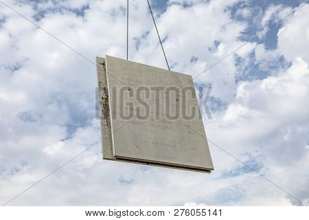 Prefabricated Wall Is Placed At The Construction Site With Help Of A Huge Crane