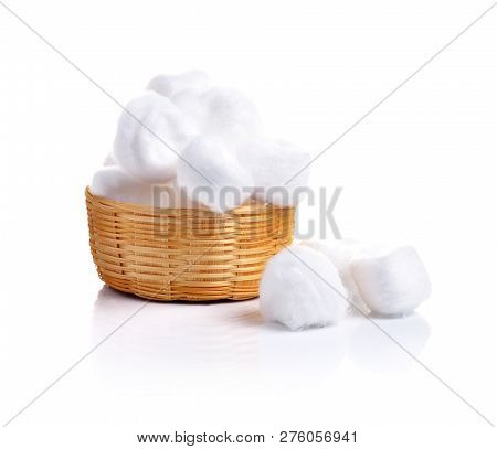 Cotton Wool In Samal Basket On White Background