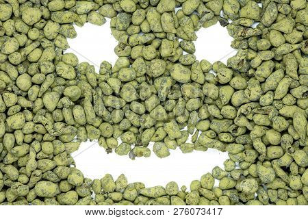 Ginseng Oolong Tea, Funny Smiley Face, Close Up. Chinese Oolong Tea Drink Rolled In Ginseng Powder U