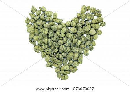 Ginseng Oolong Tea, Heart-shaped, Close Up, Isolated. Chinese Oolong Tea Drink Rolled In Ginseng Pow