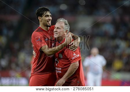 Rio, Brazil - December 27, 2018: Zico And Lucas Paqueta Player During A Soccer Game Of The All-stars