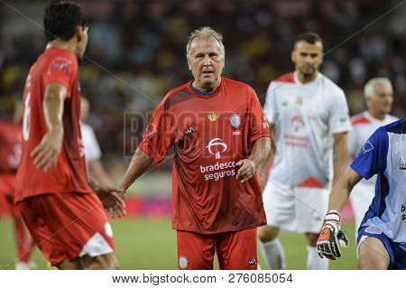 Rio, Brazil - December 27, 2018: Zico During Soccer Game Of The Stars In The Maracana Stadium.