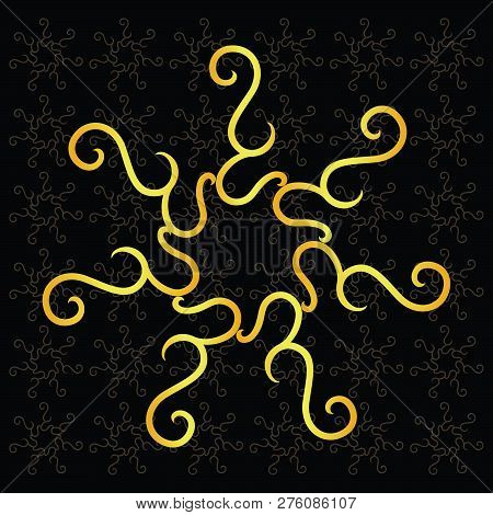 Vector Seamless Ornament Pattern. Gold Pattern Border Ornament With Black Background. Mandala Flower
