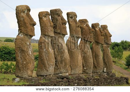 All Of Seven Moai Statues At Ahu Akivi Have Almost The Equal Height Of 4.5 Meters And Facing Pacific