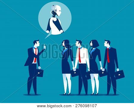 Manager Meeting And Talk About Robot. Concept Business Future Automation Illustration.