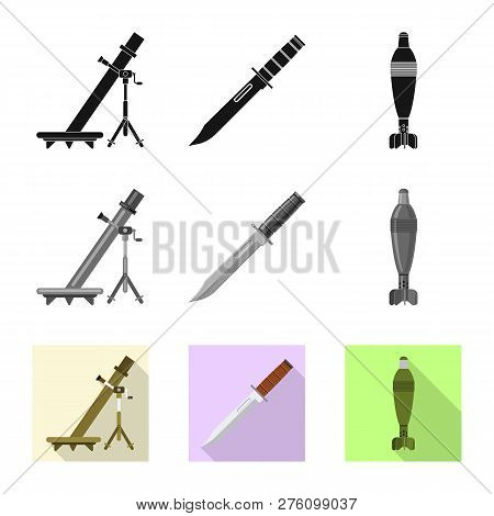 Vector Illustration Of Weapon And Gun Symbol. Set Of Weapon And Army Vector Icon For Stock.