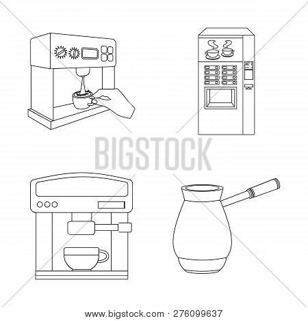 Vector Design Of Coffee And Machine Icon. Set Of Coffee And Kitchen Vector Icon For Stock.