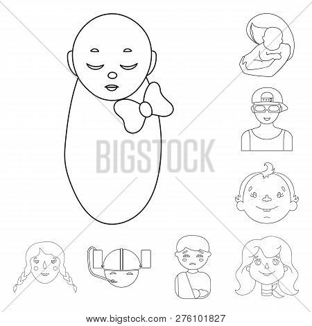 Vector Illustration Of Girl And Boy  Icon. Set Of Girl And School Vector Icon For Stock.