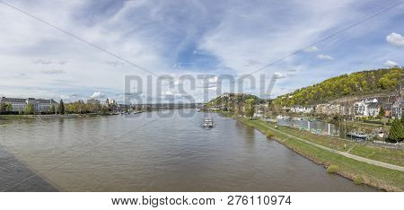 Fortress Of Ehrenbreitstein In Koblenz At River Rhine Under Blue Sky