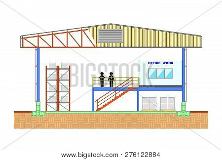 Warehouse Building, Storage Section, Structure Design Vector Illustration Vector Illustration