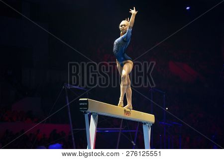 Moscow, Russia - November 16-17, 2018: Daria Spiridonova, Multiple Gymnastics Champion At The 
