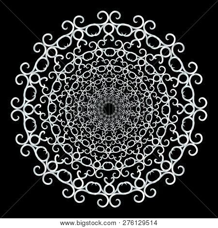 Silver Luxury Decorative Calligraphic Ornamental Element For Design In Vintage Style With Black Back