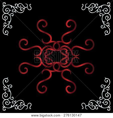 Red Silver  Luxury Decorative Calligraphic Ornamental With Black Background.  Abstract Ethnic Design