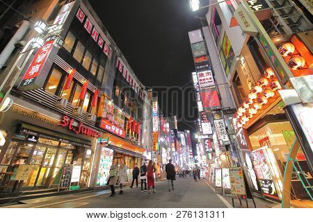 Tokyo Japan - December 12, 2018: Unidentified People Visit Kabukicho Red Light District Shinjuku In 