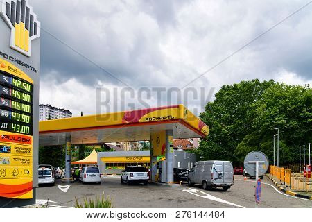 Sochi, Russia - June 5. 2018. Rosneft - Gas Station On Highway A-147 From Adler To Sochi