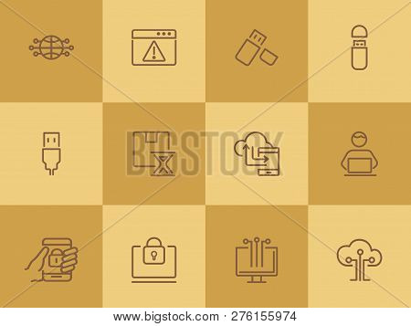 Hacking Line Icon Set. Programmer, Computer, Memory Stick. Information Technology Concept. Can Be Us