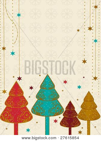Um vetor Natal & ano novo cartão com árvore colorida, floco de neve e estrelas de Natal & outro occ