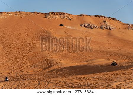 Big Red And Pink Rock, Sharjah, United Arab Emirates, December 28, 2018, Off-roading Is One Of The M