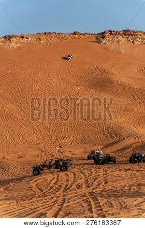 Big Red And Pink Rock, Sharjah, United Arab Emirates, December 28, 2018, Off-roading Is One Of The M