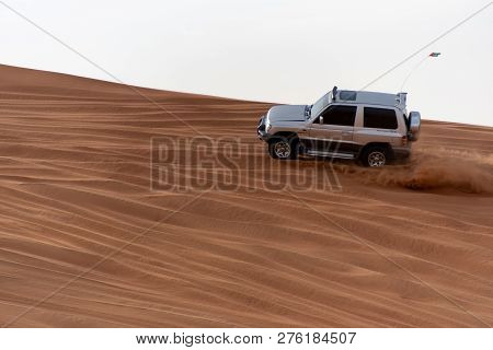Big Red And Pink Rock, Sharjah, United Arab Emirates, December 28, 2018, Off-roading Is One Of The M