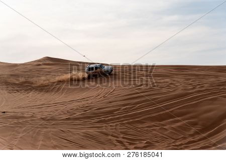 Big Red And Pink Rock, Sharjah, United Arab Emirates, December 28, 2018, Off-roading Is One Of The M
