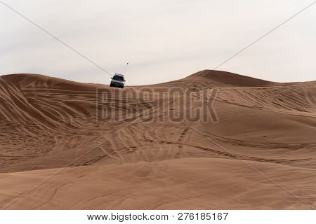 Big Red And Pink Rock, Sharjah, United Arab Emirates, December 28, 2018, Off-roading Is One Of The M